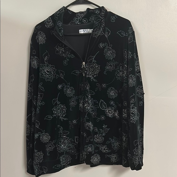 NYL Black Floral Zip-Up Jacket - Picture 1 of 5